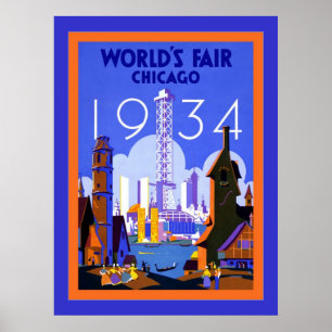 Póster Viagens vintage 1934 do ~ de Chicago da feira de
