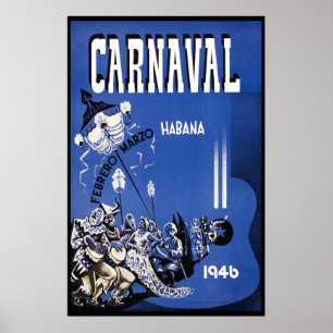 Póster Viagens vintage 1946 do carnaval de Havana