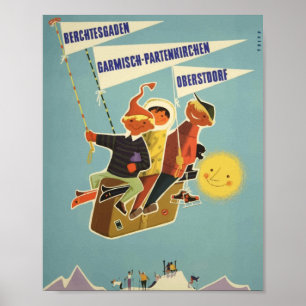 Poster Viagens vintage Alps Bavarian Áustria Alemanha