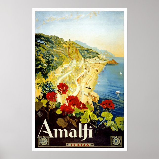 Póster Viagens vintage,Amalfi (Frente)