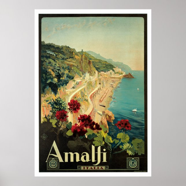 Póster Viagens vintage Amalfi Itália (Frente)