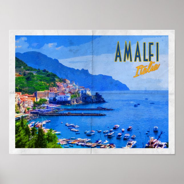 Poster Viagens vintage Amalfi Itália Costa Amalfi (Frente)