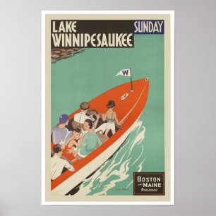 Poster Viagens vintage América do ~ de Winnipesaukee NH