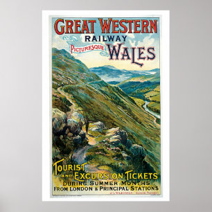 Poster Viagens vintage ao anúncio de Wales