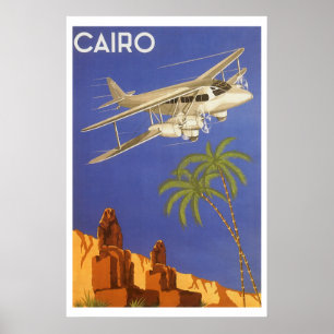 Póster Viagens vintage ao Cairo, Eygpt, avião do biplano