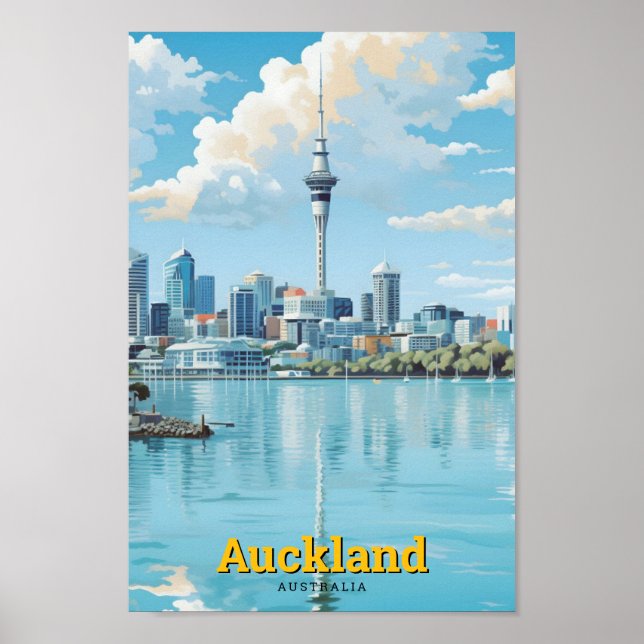 Poster Viagens vintage Auckland Nova Zelândia (Frente)