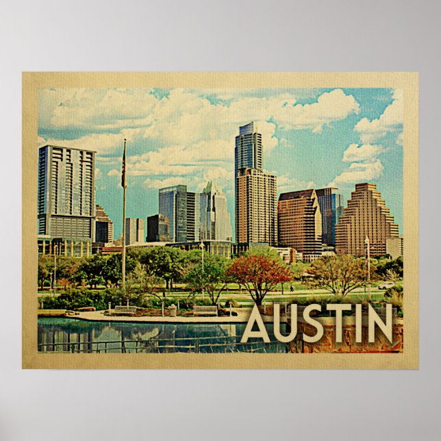 Poster Viagens vintage Austin Texas (Frente)
