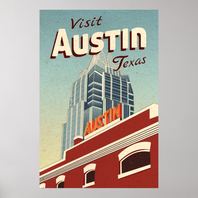 Póster Viagens vintage Austin Texas (Frente)