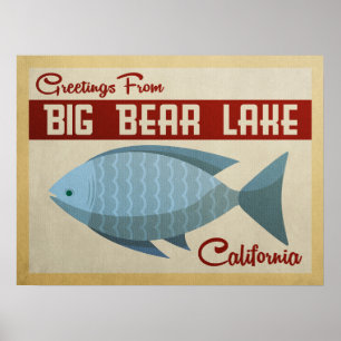Poster Viagens vintage azuis dos peixes do lago big Bear