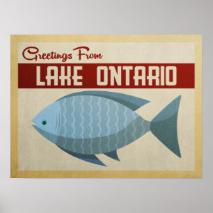 Poster Viagens vintage Azul de Peixe Lago Ontario