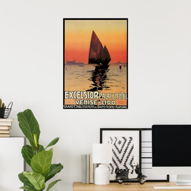 Poster Viagens vintage, Barcos no Palácio Excelsior Venez (Escritório em casa)