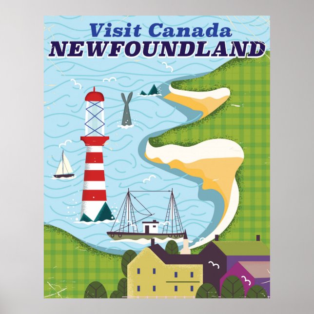Poster Viagens vintage canadense da Terra Nova (Frente)