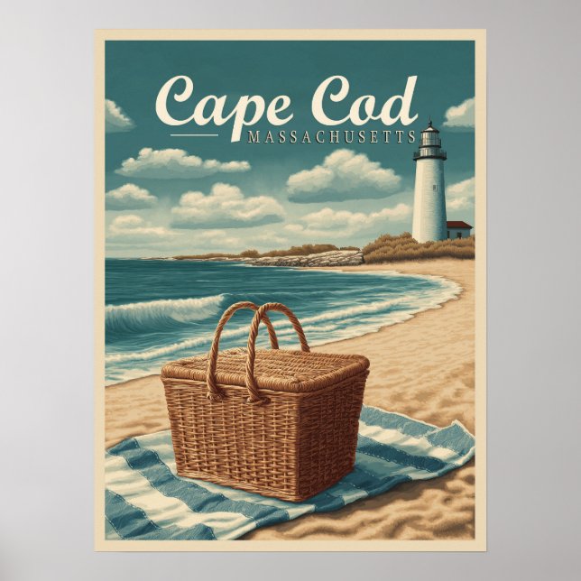 Poster Viagens vintage Cape Cod Massachusetts Beach Retro (Frente)