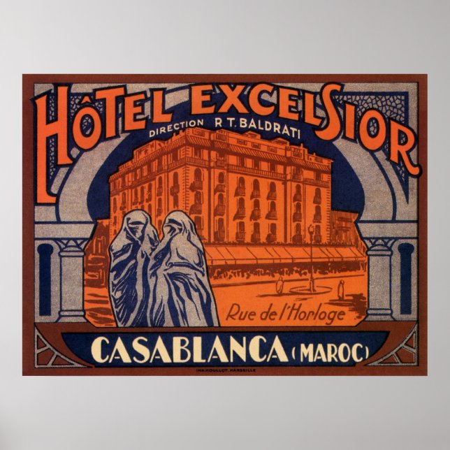 Poster Viagens vintage, Casablanca, Marrocos, África (Frente)