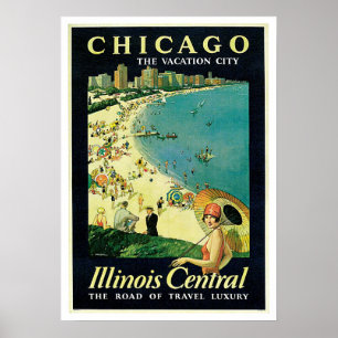 Póster Viagens vintage Chicago Central