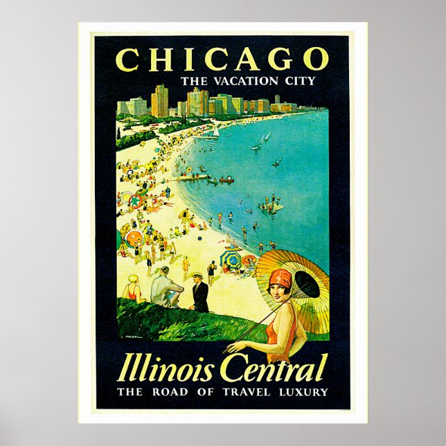 Poster Viagens vintage, Chicago, Illinois (Frente)