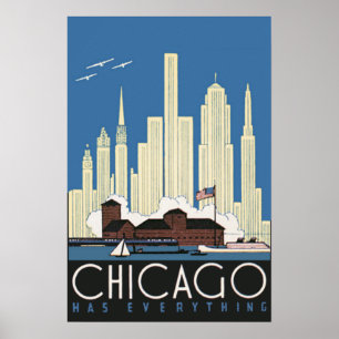 Poster Viagens vintage Chicago tem tudo no Skyline da Cid