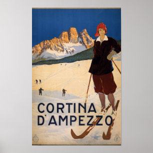 Póster Viagens vintage Cortina d'Ampezzo Neve