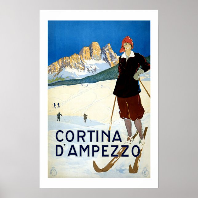 Póster Viagens vintage Cortina Itália (Frente)