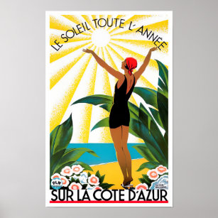 Poster Viagens vintage Cote D'Azur France