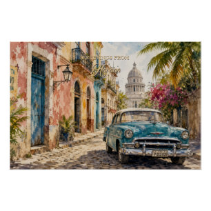 Póster Viagens Vintage Cuba - Saudações de Havana