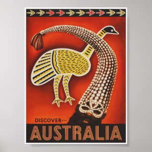 Poster Viagens vintage da Austrália com Emu