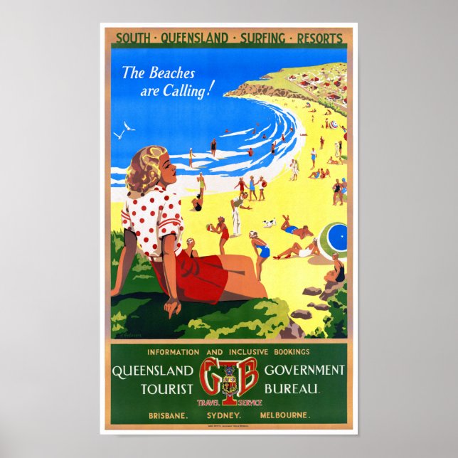 Poster Viagens vintage da Austrália restaurada (Frente)