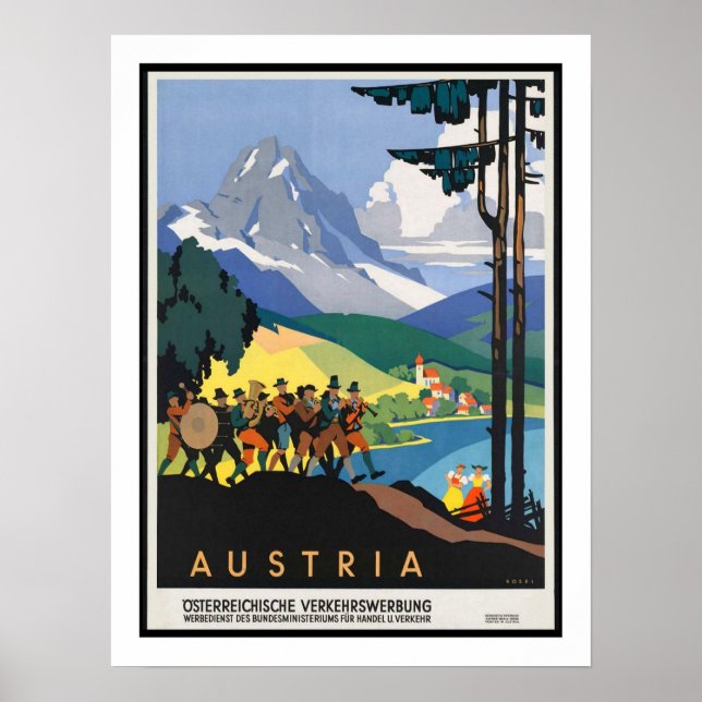 Póster Viagens vintage da Áustria (Frente)