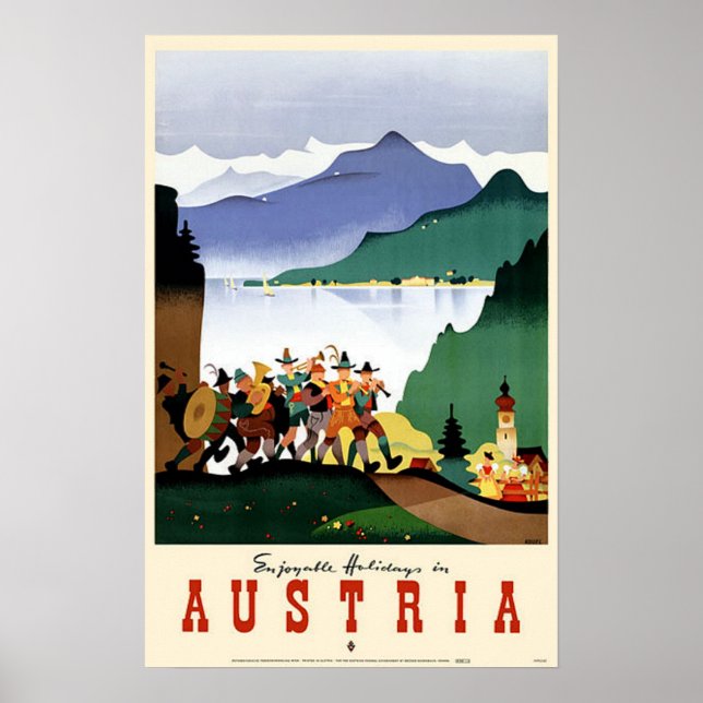Póster Viagens vintage da Áustria (Frente)