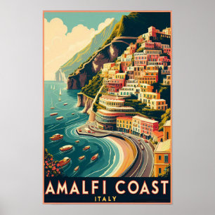 Poster Viagens vintage da Costa do Amalfi Itália