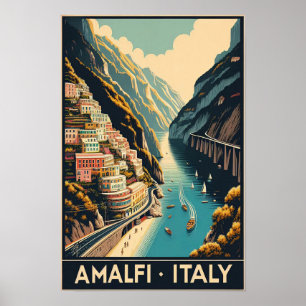 Poster Viagens vintage da Costa do Amalfi Itália