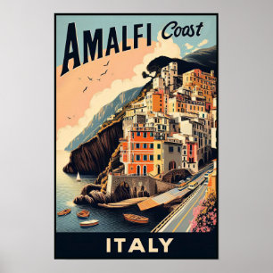 Poster Viagens vintage da Costa do Amalfi Itália