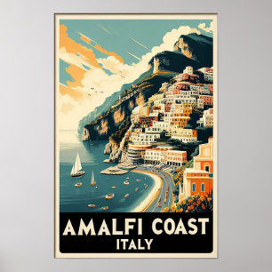 Poster Viagens vintage da Costa do Amalfi Itália