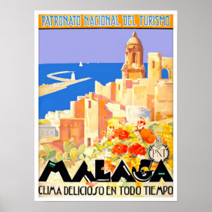 Poster Viagens vintage da Espanha de Málaga