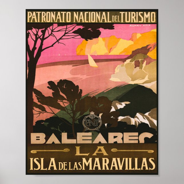 Poster Viagens vintage da Espanha dos Baleares (Frente)