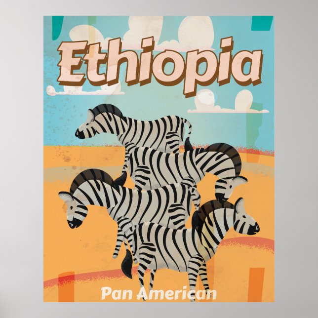 Póster Viagens vintage da Etiópia. (Frente)