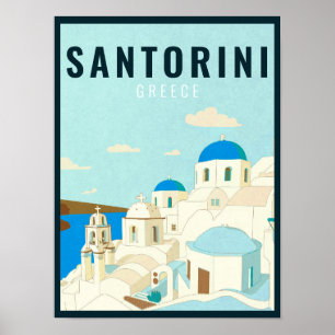 Poster Viagens vintage da ilha Grécia Santorini Souvenir
