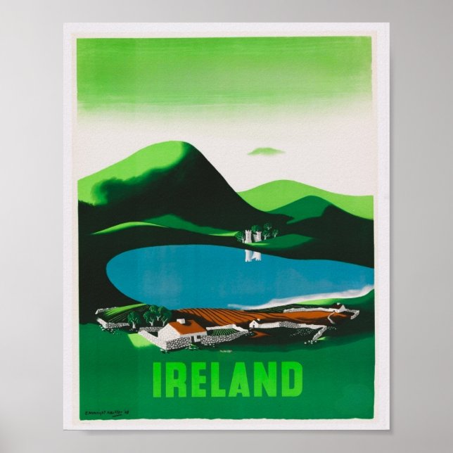 Poster Viagens vintage da Irlanda (Frente)