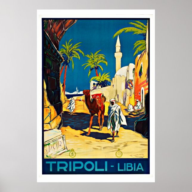 Póster Viagens vintage da Líbia de Tripoli (Frente)