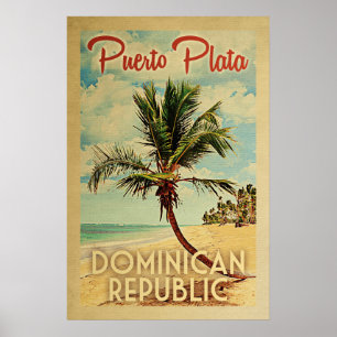 Poster Viagens vintage da palmeira de Puerto Plata