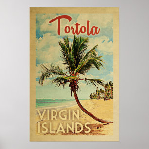Poster Viagens vintage da palmeira de Tortola