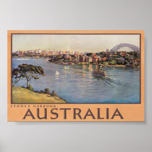 Poster Viagens vintage da Ponte Austrália Sydney Harbor