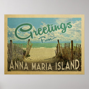 Poster Viagens vintage da praia da ilha de Anna Maria