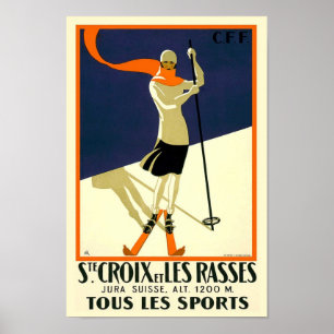 Póster Viagens vintage da suiça de Sainte Croix Les