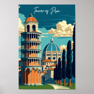 Poster Viagens vintage da Torre de Pisa Itália