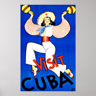 Poster Viagens vintage das caraíbas de Cuba da visita