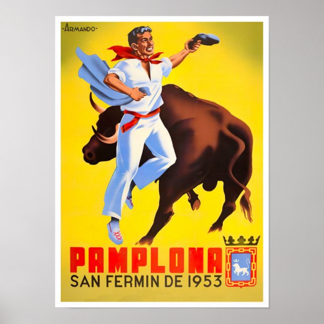 Poster viagens vintage de 1953 Feria de Pamplona (Frente)