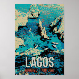 Poster Viagens vintage de Algarve Lagos na costa de Portu