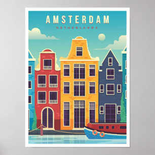 Poster Viagens vintage de Amsterdã Holanda