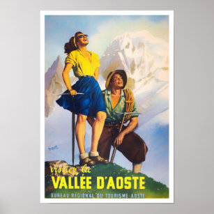 Poster Viagens vintage de Aosta Valley Itália